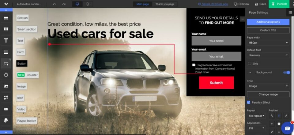 Personalizacja landing page'a z ofertą sprzedaży samochodów