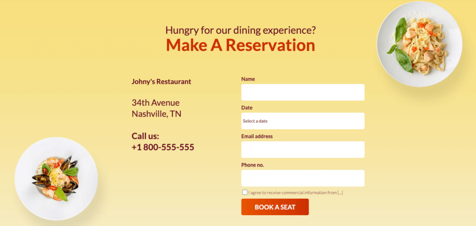 formularz rezerwujący stolik w restauracji