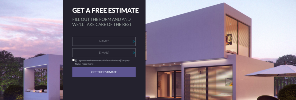 form on a architecture landing page