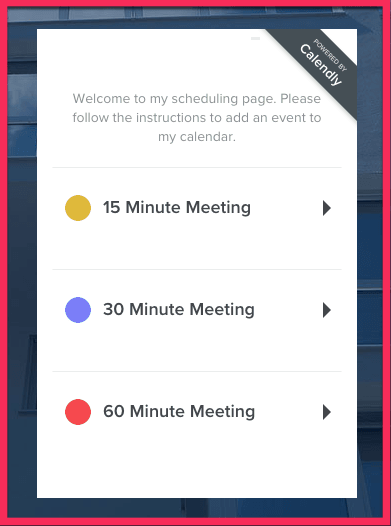 Calendly Integration – setting up a meeting timeframe