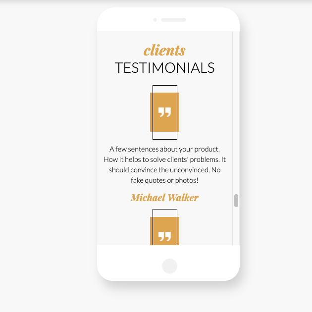 testimonials on a mobile landing page