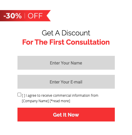 Landing page discount form