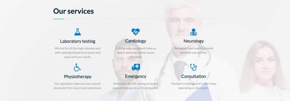 Medical landing page section