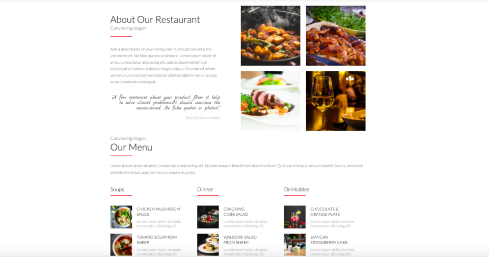 Restaurant landing page gallery