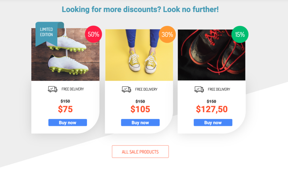 Ecommerce landing page discount