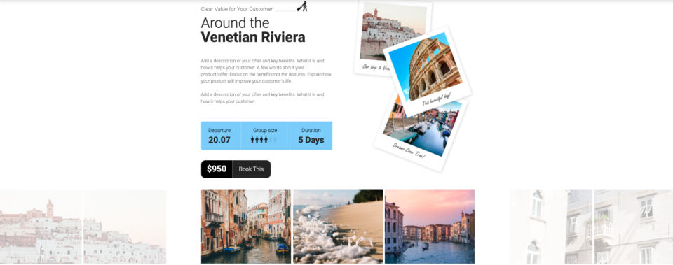Travel landing page example 4