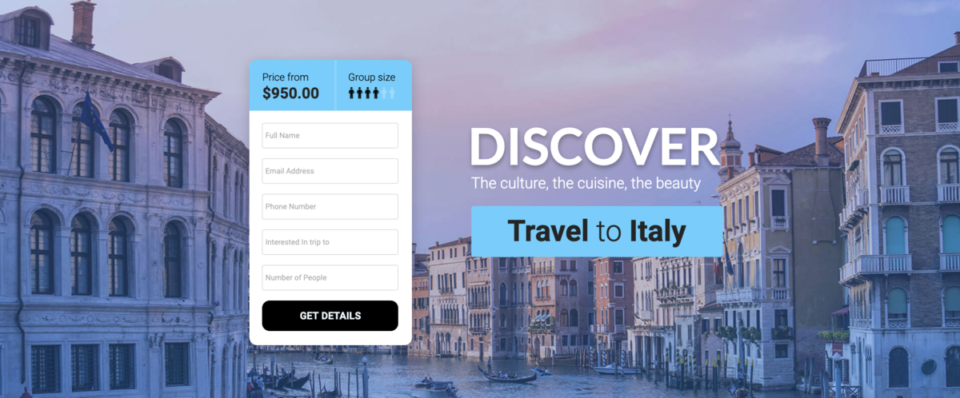 Travel landing page example